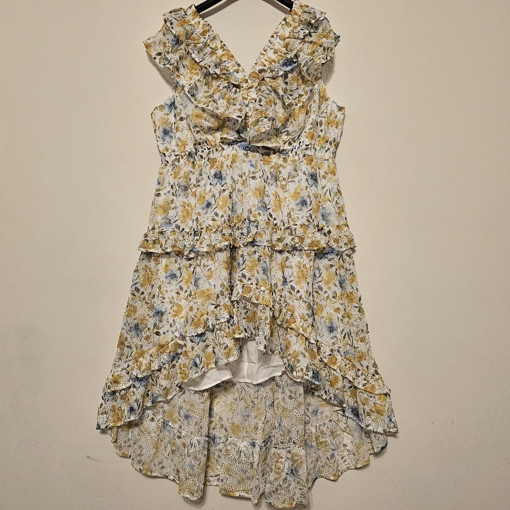 Layered With Love Women's Dress Plus‎ Size 2X Sleeveless Maxi Floral Lace Hi-Low